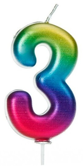 Rainbow Zahl 3 Tortenkerze 7cm