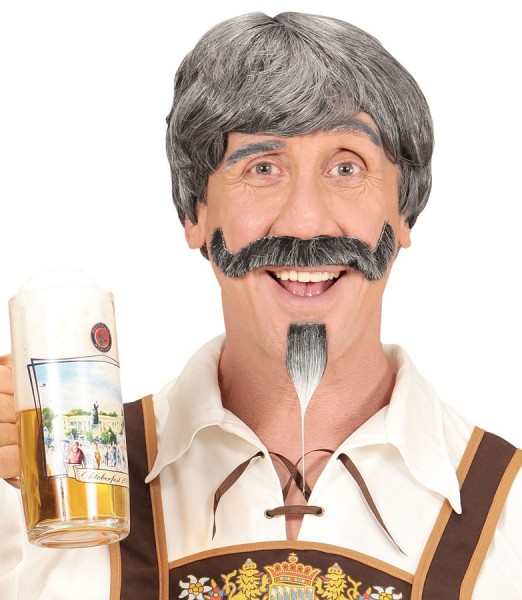 Graue Fritzl Perücke mit Schnurr- und Kinnbart