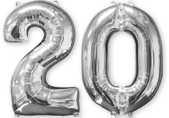 Folienballon Zahl 20 silber 66cm