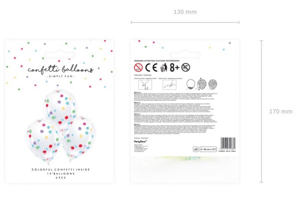 6 Happy Colours Konfetti Ballon 30cm 2