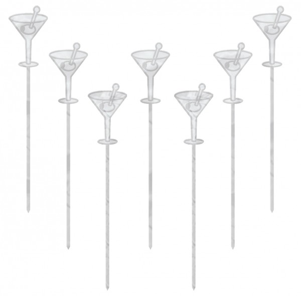 50 Stilvolle Martini Gläser Party Spieße Silber 10,1cm
