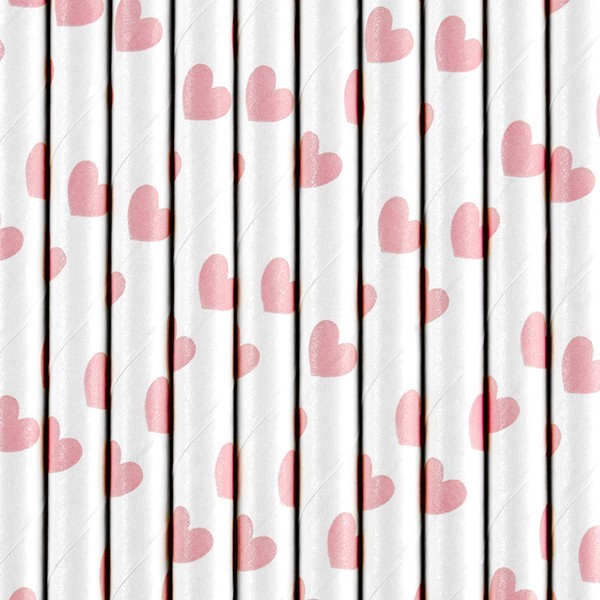 10 Rosy Love Papier Strohhalme 19,5cm