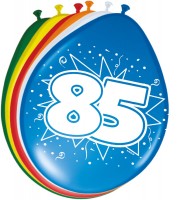 8 Bunte Latexballons Zahl 85