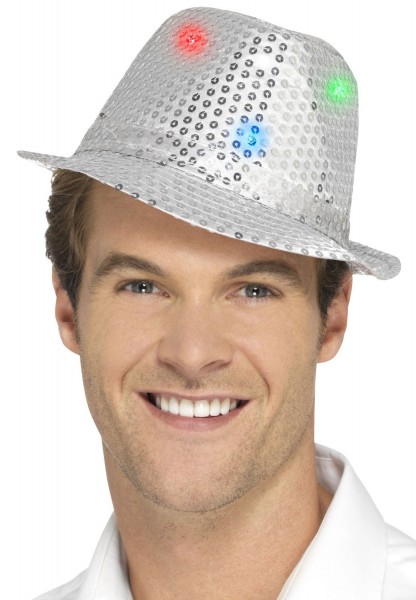 Paillettenhut Party Night Silber mit LED-Leuchten