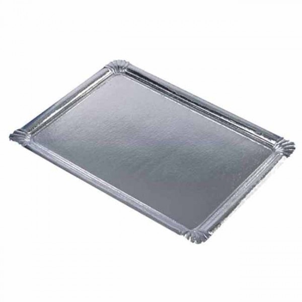 10 Servierplatten aus Pappe silber eckig 45,5cm x 34cm