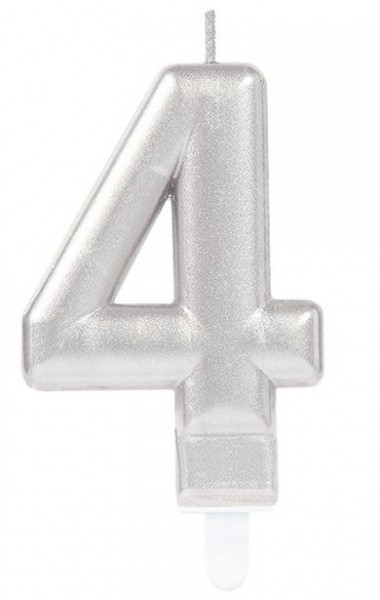 Silberne Zahl 4 Tortenkerze 7,5cm