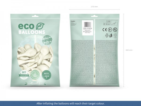 100 Eco metallic Ballons weiß 30cm 2