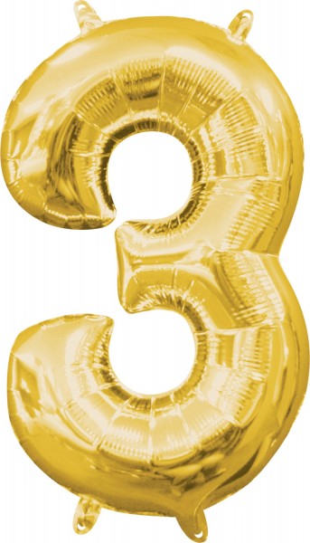Mini Folienballon Zahl 3 gold 35cm