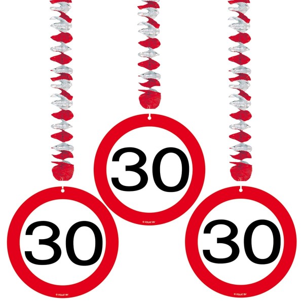 3 Verkehrsschild 30 Spiralhänger 75cm
