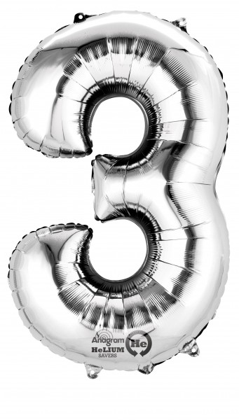 Zahlenballon 3 silber 88cm