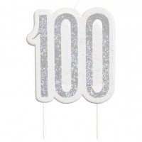 100.Geburtstag silberfarbene Tortenkerze
