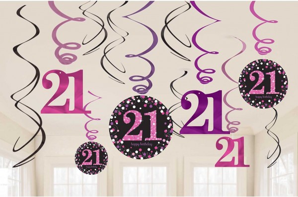 12 Pink 21st Birthday Spiralhänger 61cm