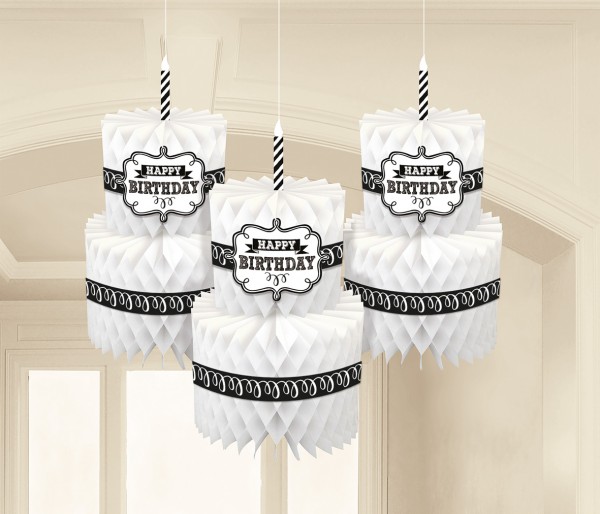 3 Black & White Birthday Wabenbälle 33cm