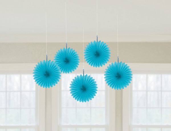 5 Azurblaue Papierrosetten Juliane 15cm