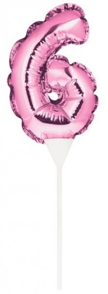 Rosa Zahl 6 Ballon Tortendeko 13cm