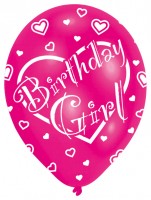 Vorschau: 6 Lovely Birthday Girl Luftballons 27,5 cm