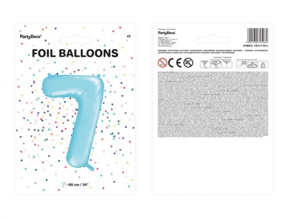 Nummer 7 folieballong himmelsblå 86cm