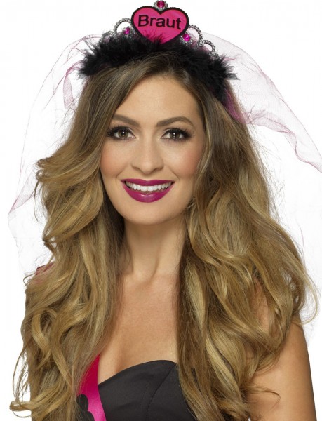 Pinkes Braut Diadem Mit Schleier