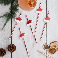 Vorschau: 20 Papier-Trinkhalme mit Weihnachtsmützen