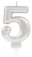Silberne Zahl 5 Tortenkerze 7,5cm