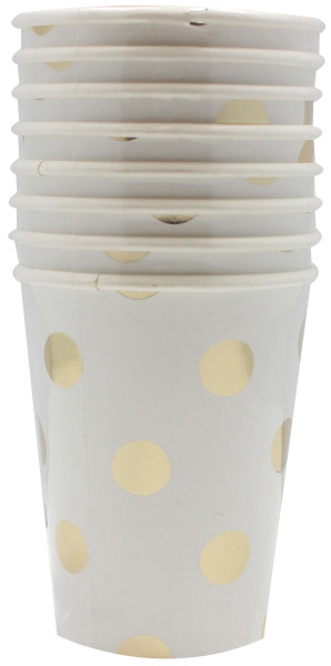 8 Weiße Pappbecher mit goldenen Punkten 255ml 3