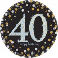 8 Golden 40th Birthday Pappteller 23cm