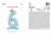Vorschau: Babyblue Zahl 6 stehender Folienballon