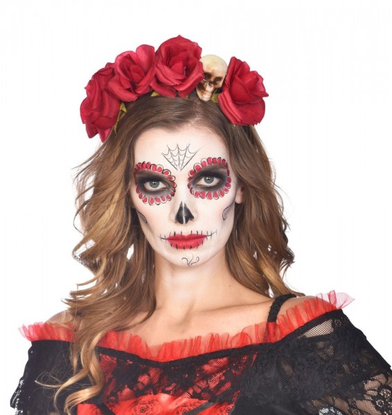 Roter Rosen Haarreif mit Totenkopf