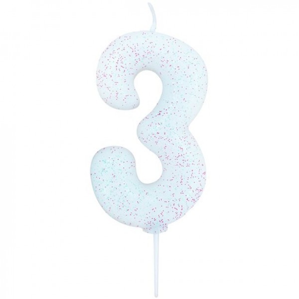 Zahl 3 Tortenkerze Glitzer babyblau 7cm