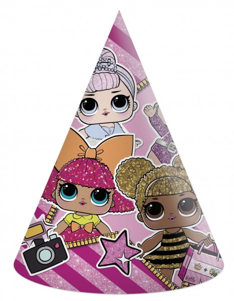 6 LOL Glamour Girls Partyhüte 16cm