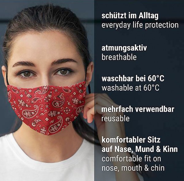 Mund Nasen Maske Bandana rot für Erwachsene 3