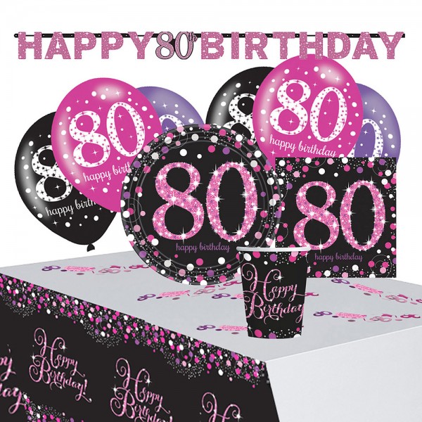 Pink 80th Birthday Deko Set 41-teilig