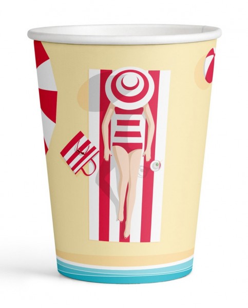 8 Strandurlaub Pappbecher 250ml
