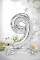 Silver 9 stående folieballong 70cm