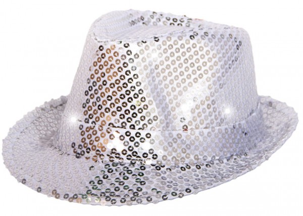 Pailletten LED Hut in Silber