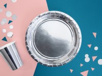 6 Silber metallic Pappteller 23cm