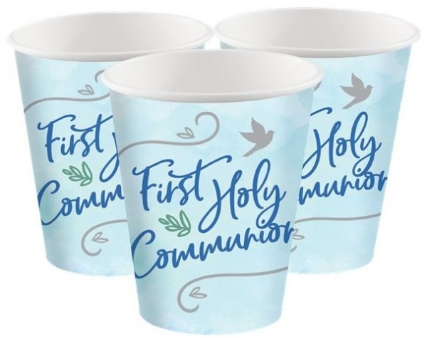 8 Erstkommunion Pappbecher blau 250ml