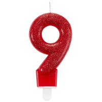 Glitzernde Tortenkerze 9 in Rot