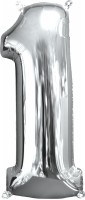 Folienballon Zahl 1 Silber 66cm