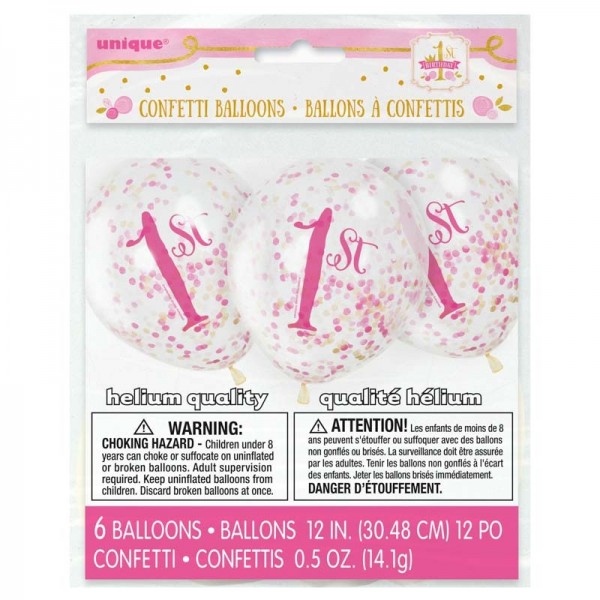1st Birthday Konfetti Ballon Transparent Pink 2