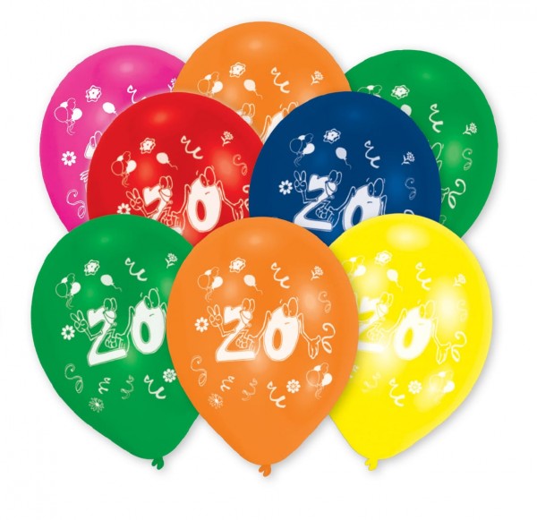 8 fröhliche Zahl 20 Ballons 25,5cm