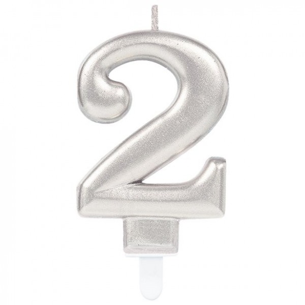 2. Geburtstag Silberfarbene Tortenkerze