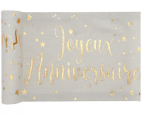 Joyeux Anniversaire Tischläufer weiß-gold 3m