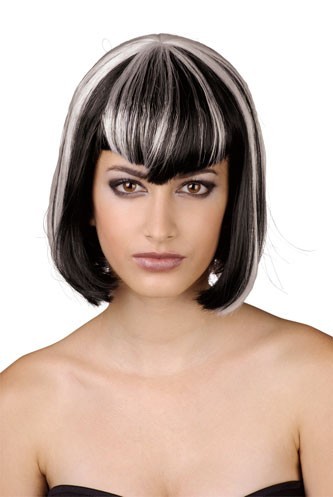 Halloween Perücke Bob Vampir Gothic Schwarz Silberblond