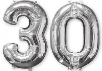 Folienballon Zahl 30 silber 66cm