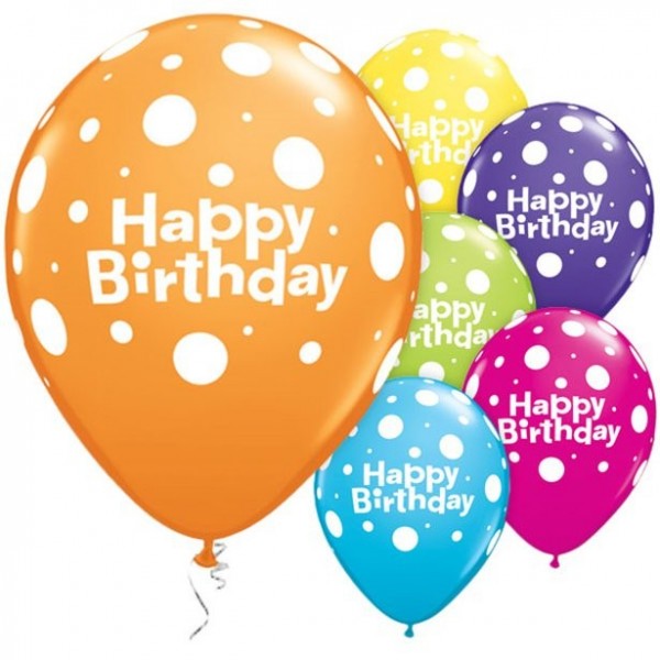6 Happy Birthday Latexballons gepunktet bunt 28cm
