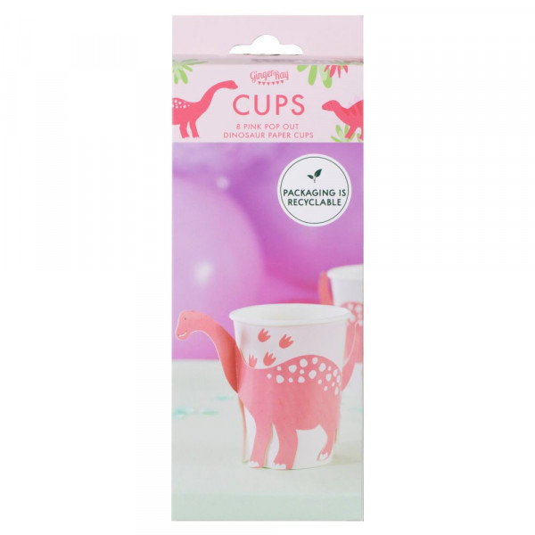 8 Pink Dino Party Becher 250ml 3