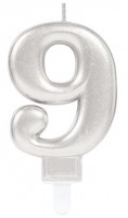Silberne Zahl 9 Tortenkerze 7,5cm