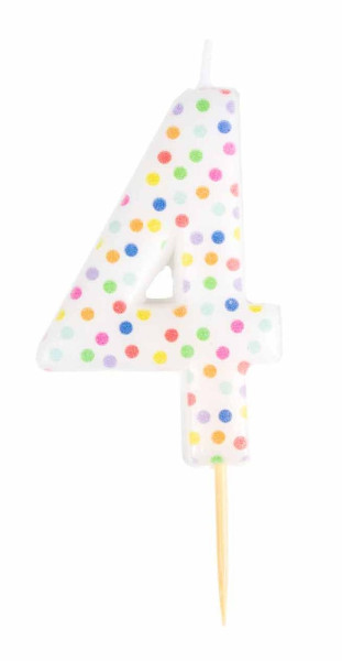 Zahl 4 bunte Punkte Tortenkerze 6cm