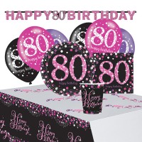 Pink 80th Birthday Deko Set 41-teilig